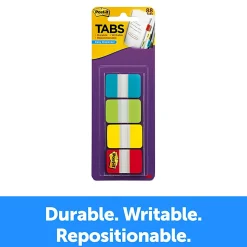 Post-it® Tabs, 1 in. x 1.5 in., 1 Pack, 88 Tabs/Pack, Assorted Colors, School Supplies for Students, Tabs for Textbooks and Notebooks
