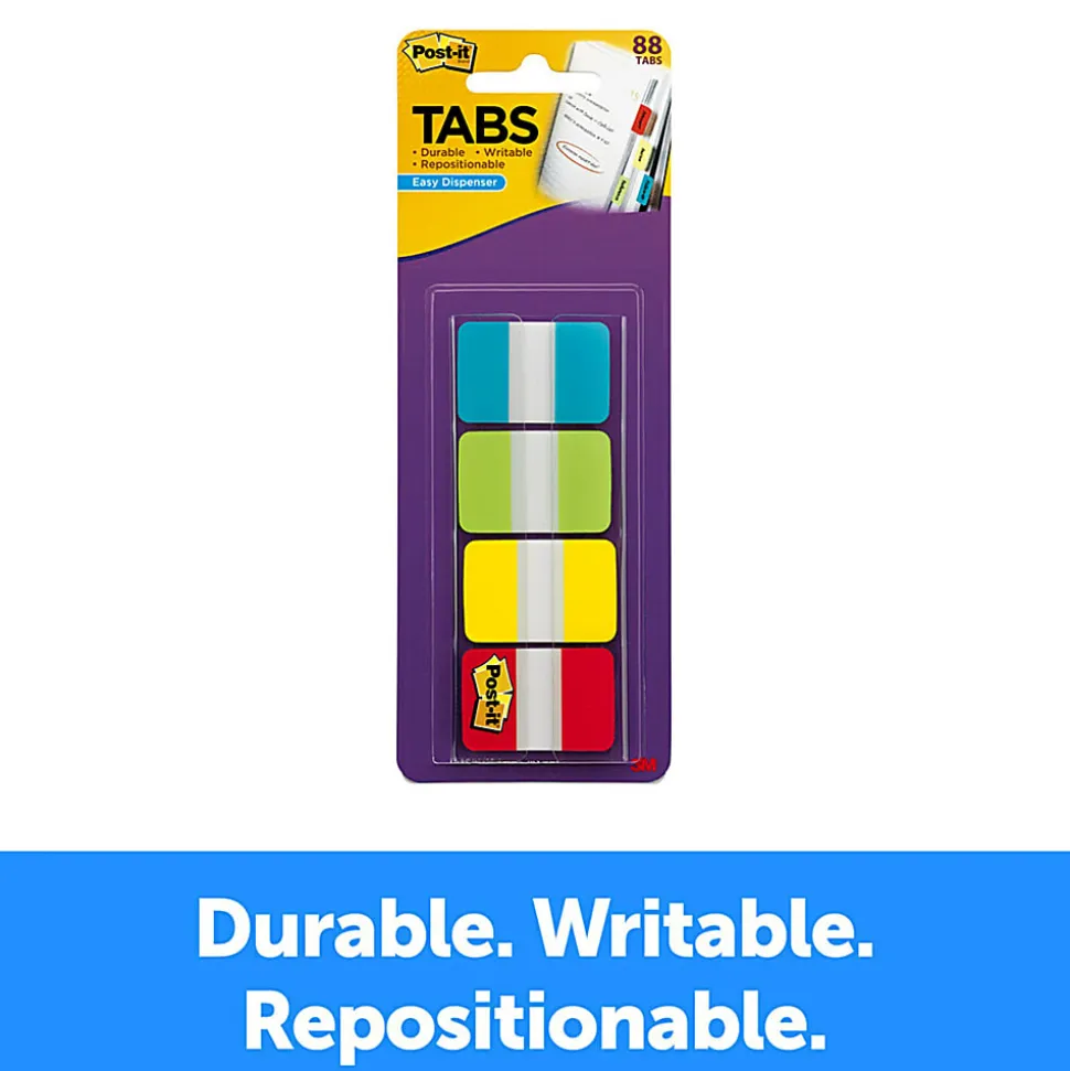 Post-it® Tabs, 1 in. x 1.5 in., 1 Pack, 88 Tabs/Pack, Assorted Colors, School Supplies for Students, Tabs for Textbooks and Notebooks