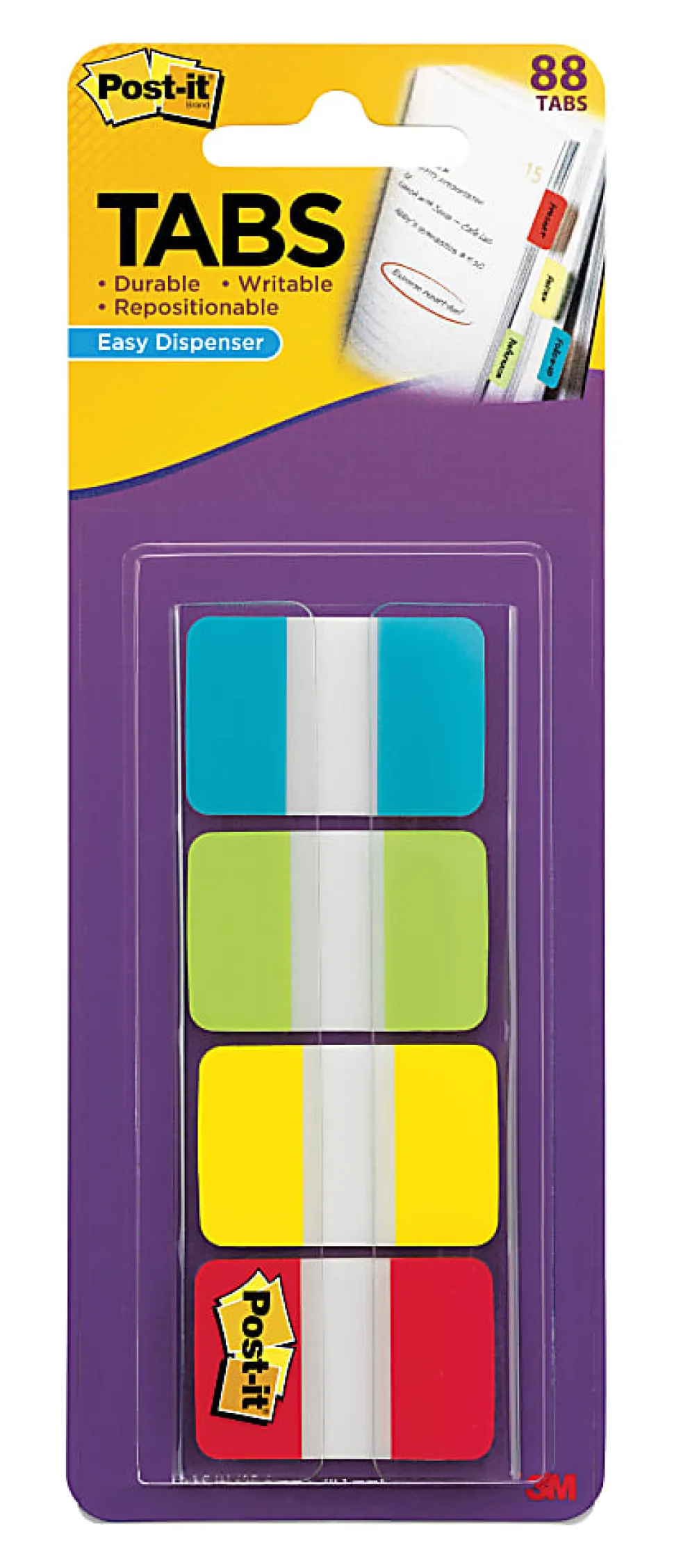 Post-it® Tabs, 1 in. x 1.5 in., 1 Pack, 88 Tabs/Pack, Assorted Colors, School Supplies for Students, Tabs for Textbooks and Notebooks
