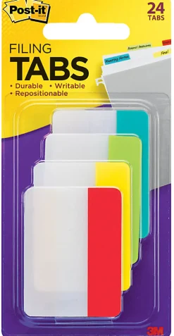 Post-it® Tabs, 1.5 in. x 2 in., 1 Pack, 24 Tabs/Pack, Assorted Colors, School Supplies for Students, Tabs for Textbooks and Notebooks