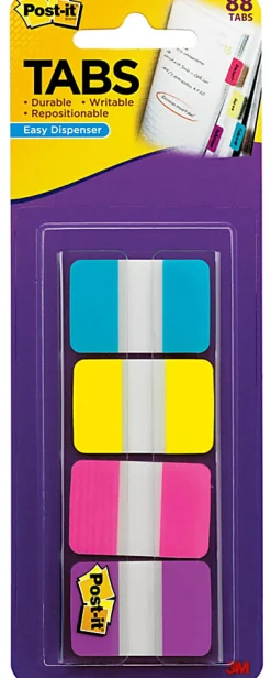 Post-it® Tabs, 1 in. x 1.5 in., 1 Pack, 88 Tabs/Pack, Assorted Colors, Back to School Supplies for Students, Tabs for Textbooks and Notebooks