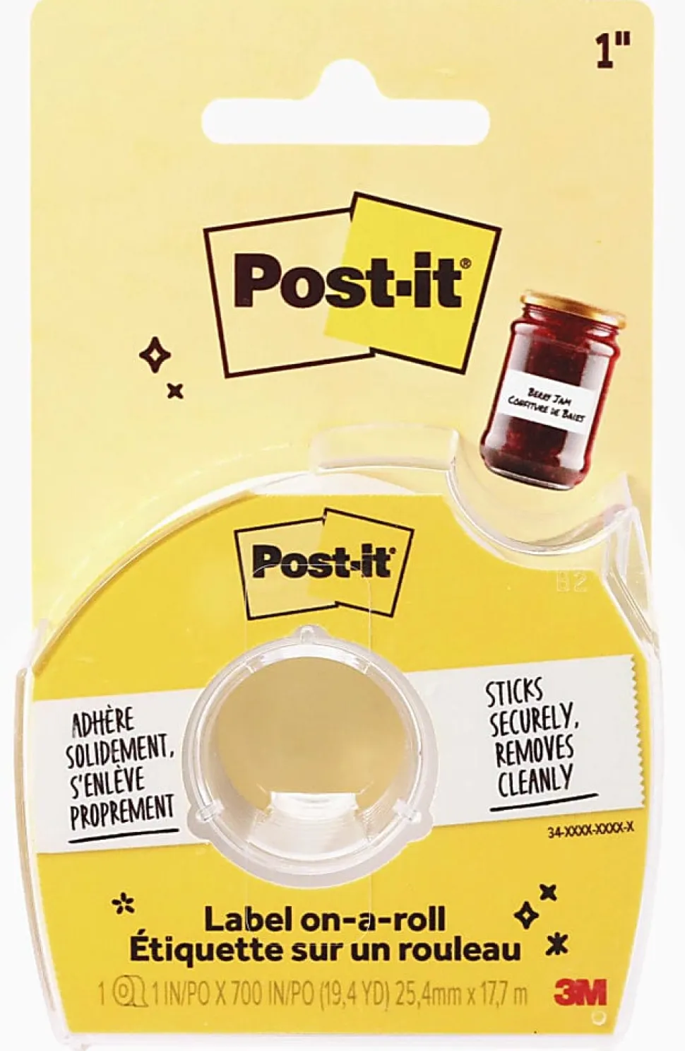 Post-it White Label on-a-roll Tape with Tape Dispenser, 1 in. x 700 in., Great label maker for creating labels for spice jars and journals