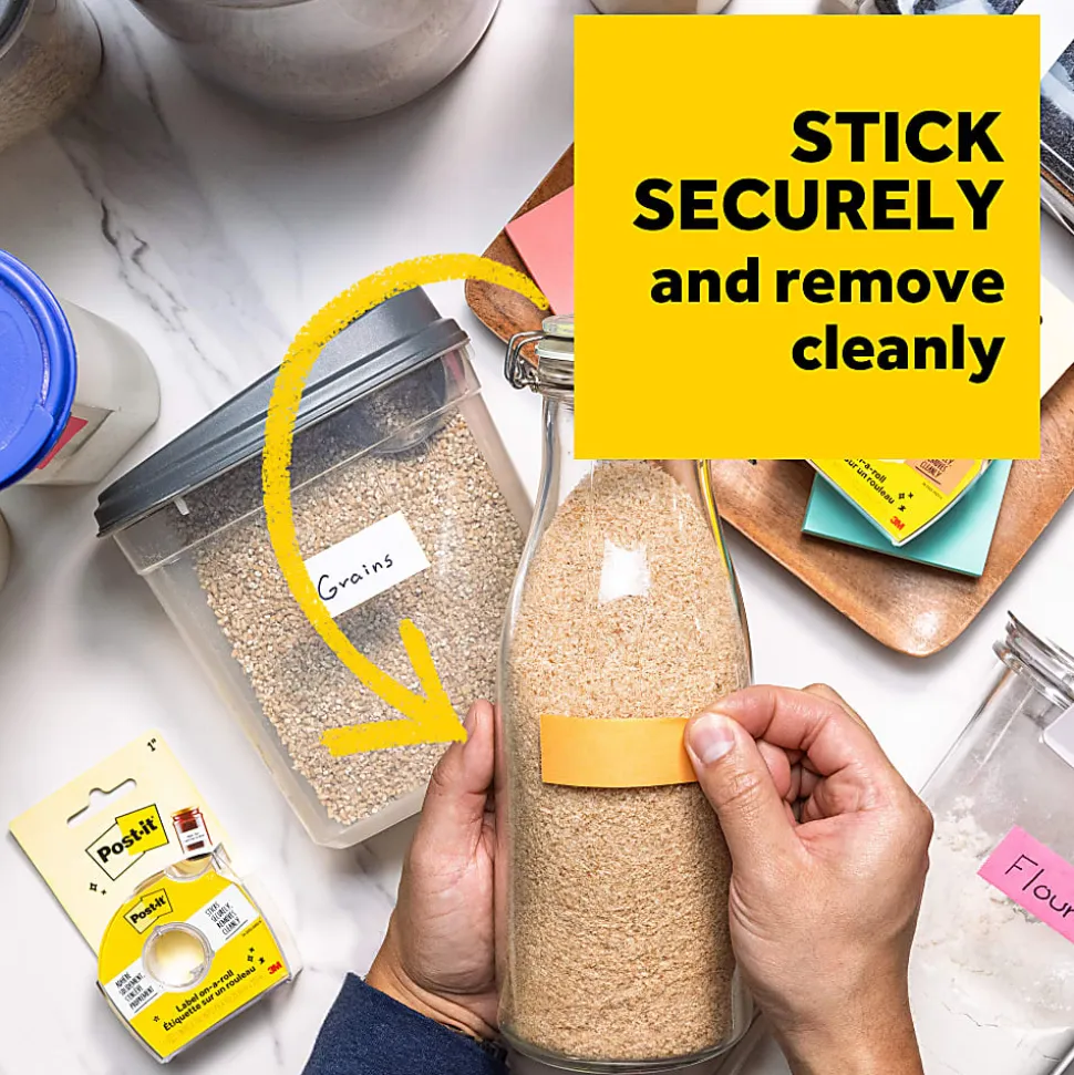 Post-it White Label on-a-roll Tape with Tape Dispenser, 1 in. x 700 in., Great label maker for creating labels for spice jars and journals