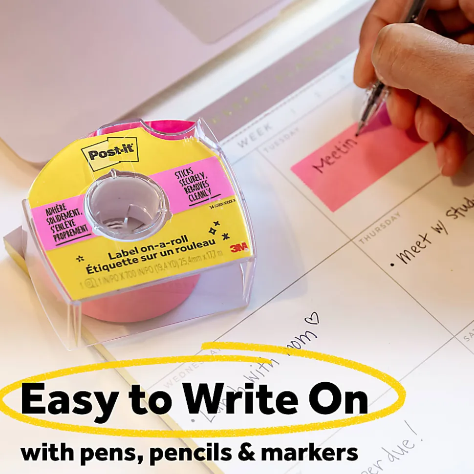 Post-it White Label on-a-roll Tape with Tape Dispenser, 1 in. x 700 in., Great label maker for creating labels for spice jars and journals
