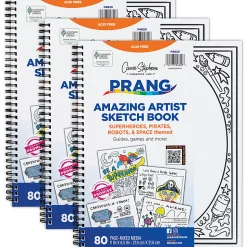 Prang Amazing Artists Sketch Books, 40 Sheets, 8 1/2" x 11", Multicolor, Pack Of 3 Books