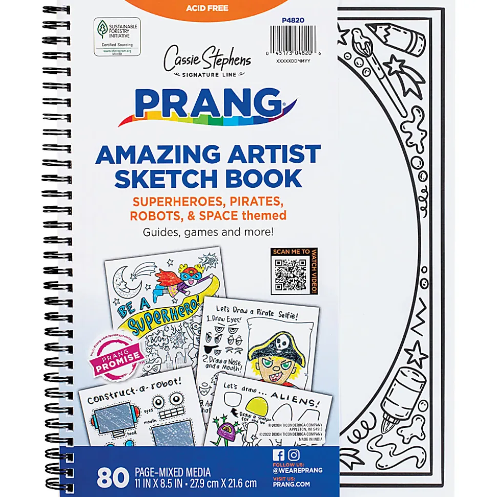 Prang Amazing Artists Sketch Books, 40 Sheets, 8 1/2" x 11", Multicolor, Pack Of 3 Books