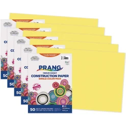 Prang Construction Paper, Medium Weight, 12" x 18", Yellow, 50 Sheets Per Pack, Set Of 5 Packs