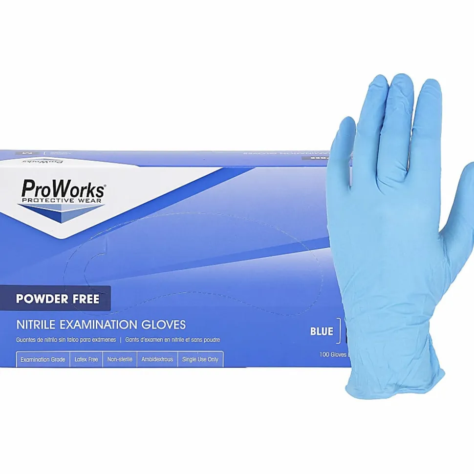 ProWorks Nitrile Powder-Free Exam Gloves, 4 mil Thickness x 9.50" Glove Length, X-Large Size, For Right/Left Hand, 100/Box, 10 / Carton