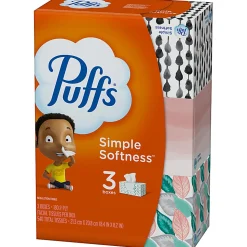 Puffs Basic 2-Ply Facial Tissues, White, 180 Tissues Per Box, Case Of 3 Boxes