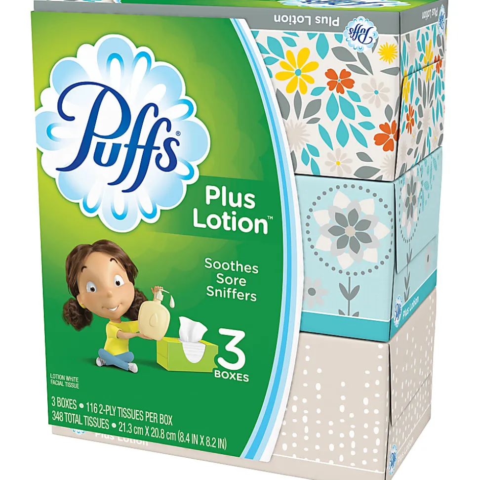 Puffs® Plus Lotion™ Facial Tissues, 2 Ply, White, 116 Sheets, Case Of 3 Boxes