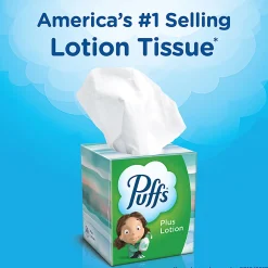 Puffs Plus Lotion 2-Ply Facial Tissues, White, 56 Sheets Per Box, Pack of 4 Boxes
