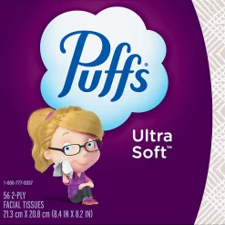 Puffs® Ultra Soft™ Facial Tissue, 2-Ply, Box of 56 Tissues