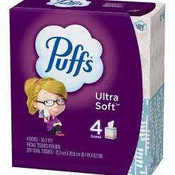 Puffs Ultra-Soft 2-Ply Facial Tissues, White, 56 Tissues Per Cube, Pack Of 4 Cubes