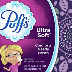 Puffs Ultra Soft 2-Ply Facial Tissue, White, 56 Tissues Per Box, Case Of 24 Boxes