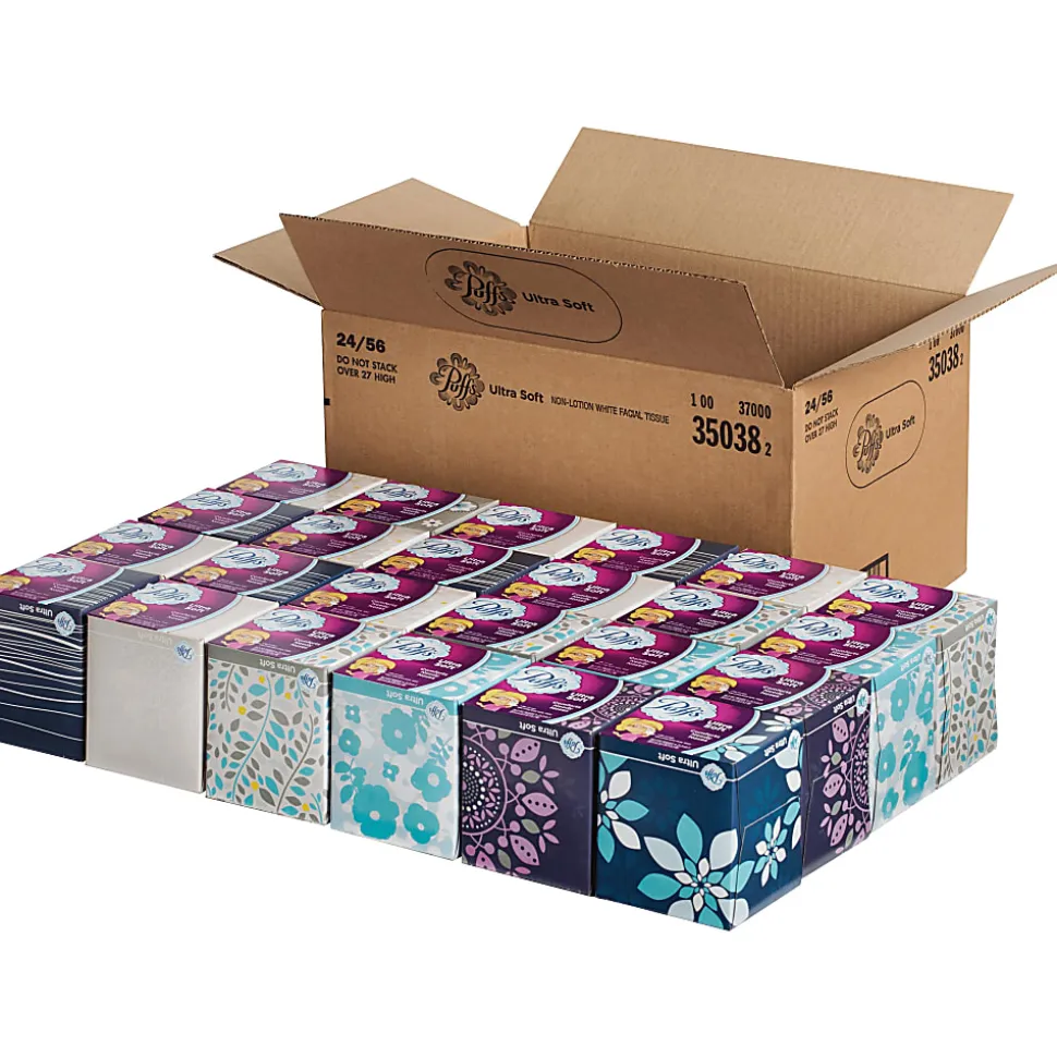 Puffs Ultra Soft 2-Ply Facial Tissue, White, 56 Tissues Per Box, Case Of 24 Boxes