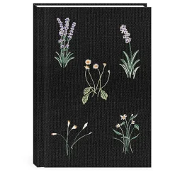 Punch Studio Embroidered Canvas Journal, 6” x 8-1/2”, Legal Rule, 192 Pages, 50% Recycled, Floral Black