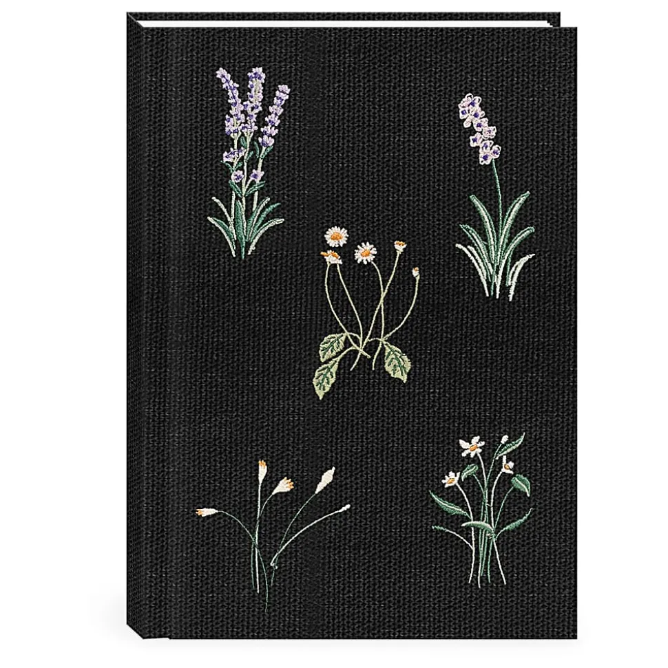 Punch Studio Embroidered Canvas Journal, 6” x 8-1/2”, Legal Rule, 192 Pages, 50% Recycled, Floral Black