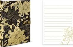 Punch Studio Hardcover Brooch Journal, 6" x 8-1/2", Ruled, 208 Pages, Black Floral