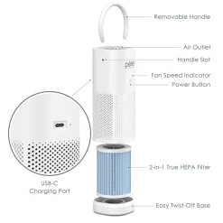 Pure Enrichment PureZone HEPA Mini Portable Air Purifier, 54 Sq. Ft. Coverage, White