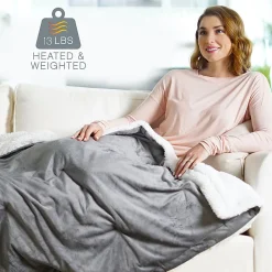 Pure Enrichment Weighted Warmth 2-in-1 Heated Weighted Blanket, 50” x 60”, Gray