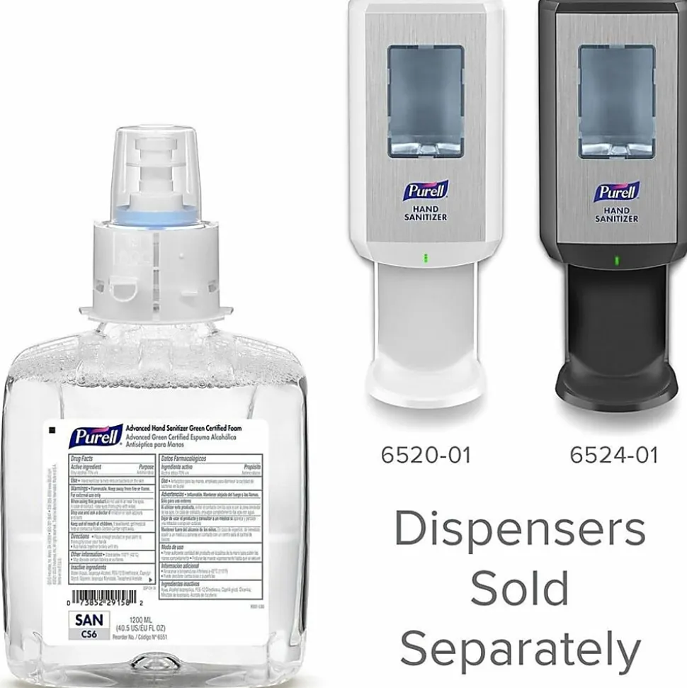 Purell® Advanced Green Certified Foam Hand Sanitizer Refills For CS6 Touch-Free Hand Sanitizer Dispensers, Unscented, 40.6 Oz,, Case Of 2 Refills