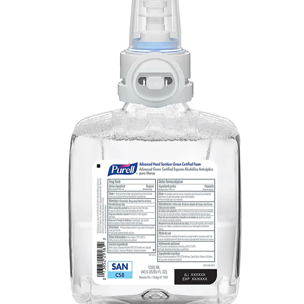 Purell® Advanced Green Certified Foam Hand Sanitizer Refill For CS8 Touch-Free Hand Sanitizer Dispensers, Unscented, 40.6 Oz, Case Of 2 Refills
