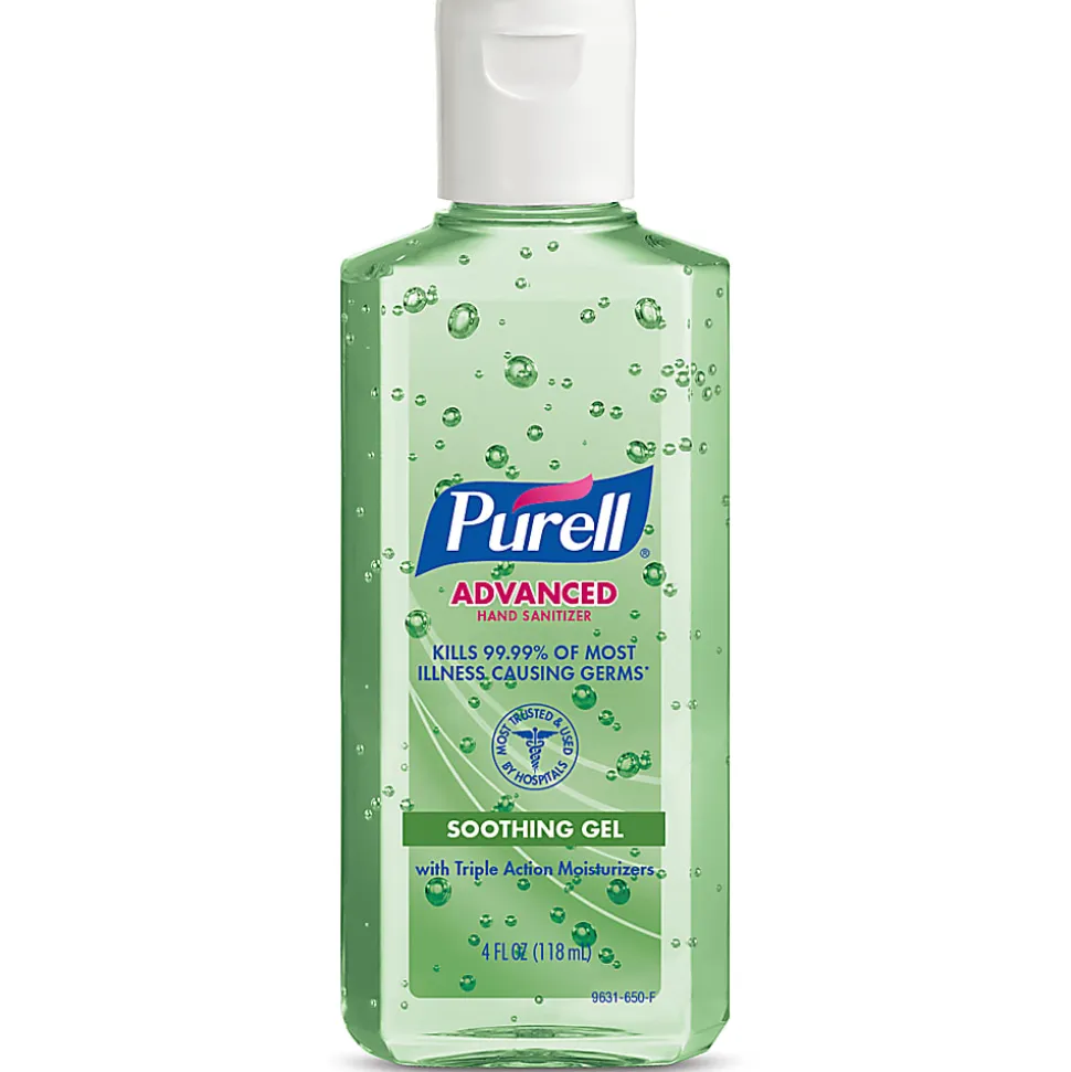 PURELL® Advanced Hand Sanitizer Soothing Gel, Fresh Scent, 4-oz. Flip-Cap Bottle, 24/Carton