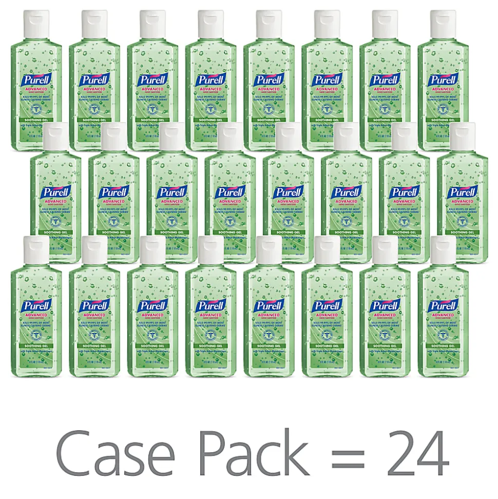 PURELL® Advanced Hand Sanitizer Soothing Gel, Fresh Scent, 4-oz. Flip-Cap Bottle, 24/Carton