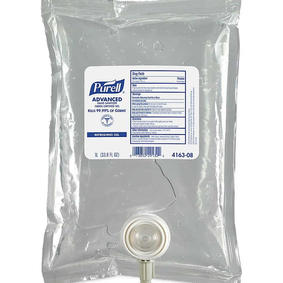 Purell® Advanced Hand Sanitizer Green Certified Gel Refills, 33.8 oz (1000 mL), Pack Of 8 Refills