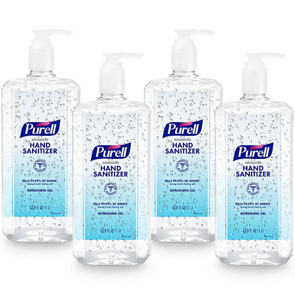 Purell® Advanced Refreshing Gel Hand Sanitizer, 33.8 Oz, Clean Scent, Case Of 4 Bottles