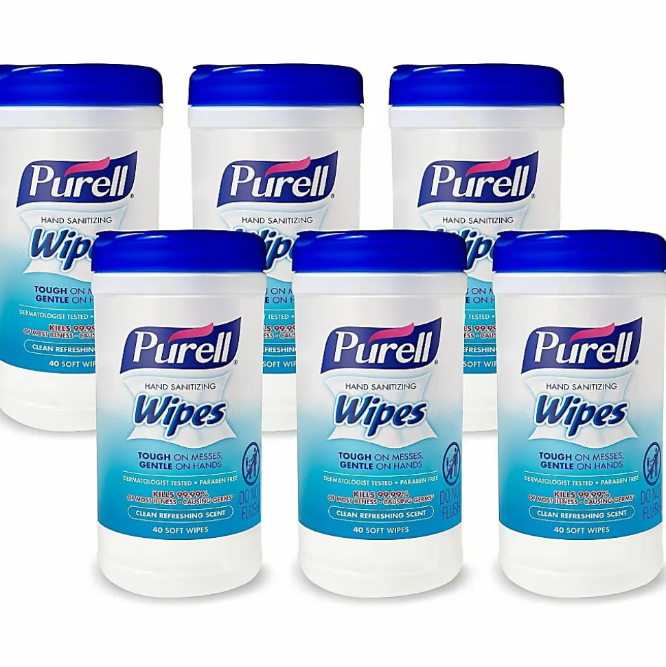 PURELL® Clean Scent Hand Sanitizing Wipes - Clean - White - Durable, Alcohol-free - For Hand - 40 Quantity Per Canister - 6 / Carton