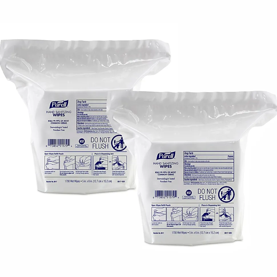 Purell® Hand Sanitizing Wipes Refills For High-Capacity Dispensers, Citrus Fragrance, 1,700 Wipes Per Pouch, Case Of 4 Pouches
