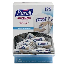Purell® Singles Advanced Hand Sanitizer Individual Single-Use Packets, 1.2 mL, 125 Packets Per Box, Case Of 12 Boxes
