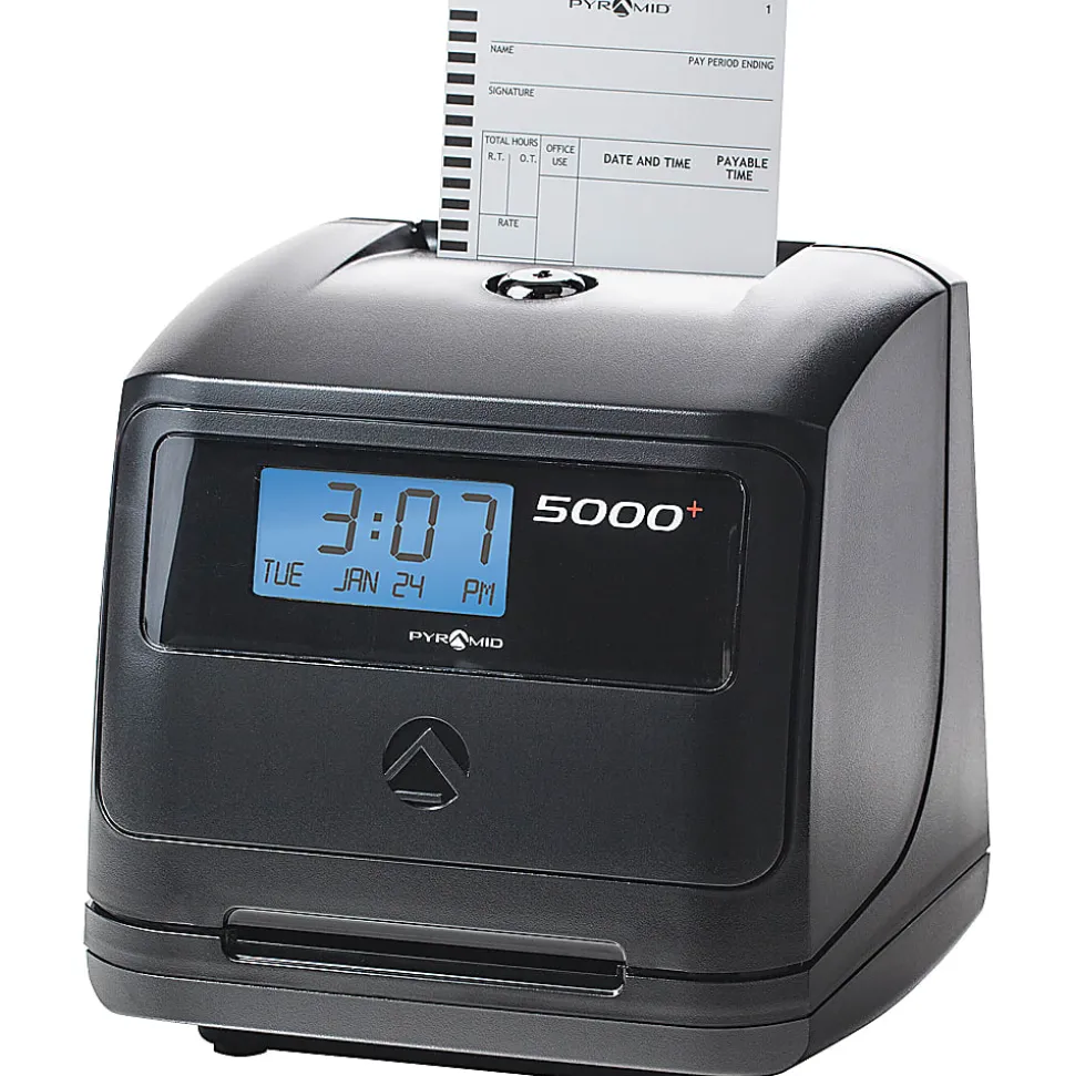 Pyramid 5000 Automatic Time-Totaling Time Clock, 7-1/4" x 7" x 6-1/2", Black