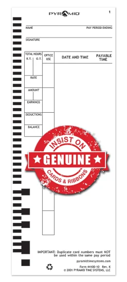 Pyramid Time System - 100/PK Authentic Time Cards [44100-10]  - 4410010