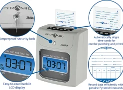 Pyramid Time Systems - Model 3800 Auto Totaling Time Clock, Electronic Time Punch Clock  - 044942798991