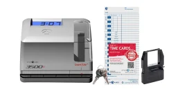 Pyramid Time Systems 3500ss Employment Time Clock & Document Stamp, Unlimited Employees, 5-1/2”H x 6-1/2”W x 6-1/2”D, Gray