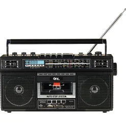 QFX Bluetooth Cassette Radio Boom Box with USB Recording and Built-in Microphone, 7-1/4”H x 4”W x 13-13/16”D, Black, J-230BT
