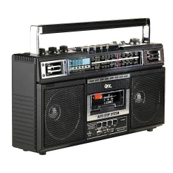 QFX Bluetooth Cassette Radio Boom Box with USB Recording and Built-in Microphone, 7-1/4”H x 4”W x 13-13/16”D, Black, J-230BT