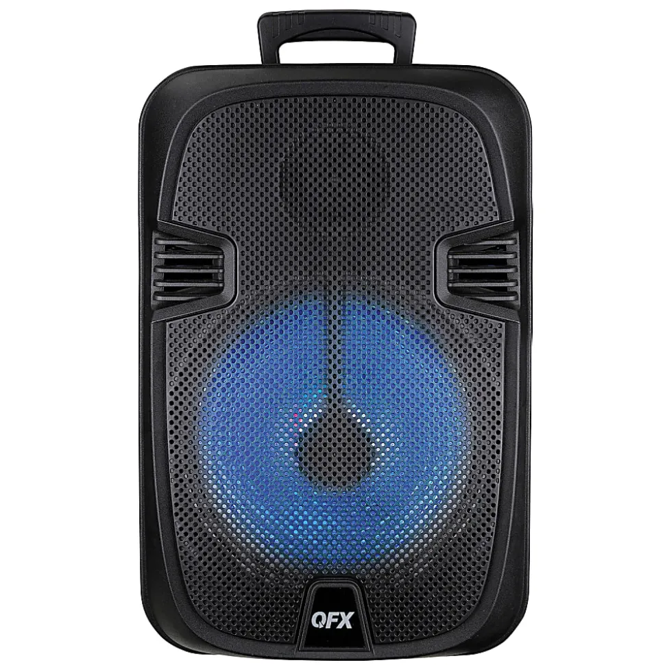QFX 12-In. 21-Watt True Wireless Stereo Bluetooth Rechargeable Speaker with Wired Microphone & Stand, Black, PBX-1206SM