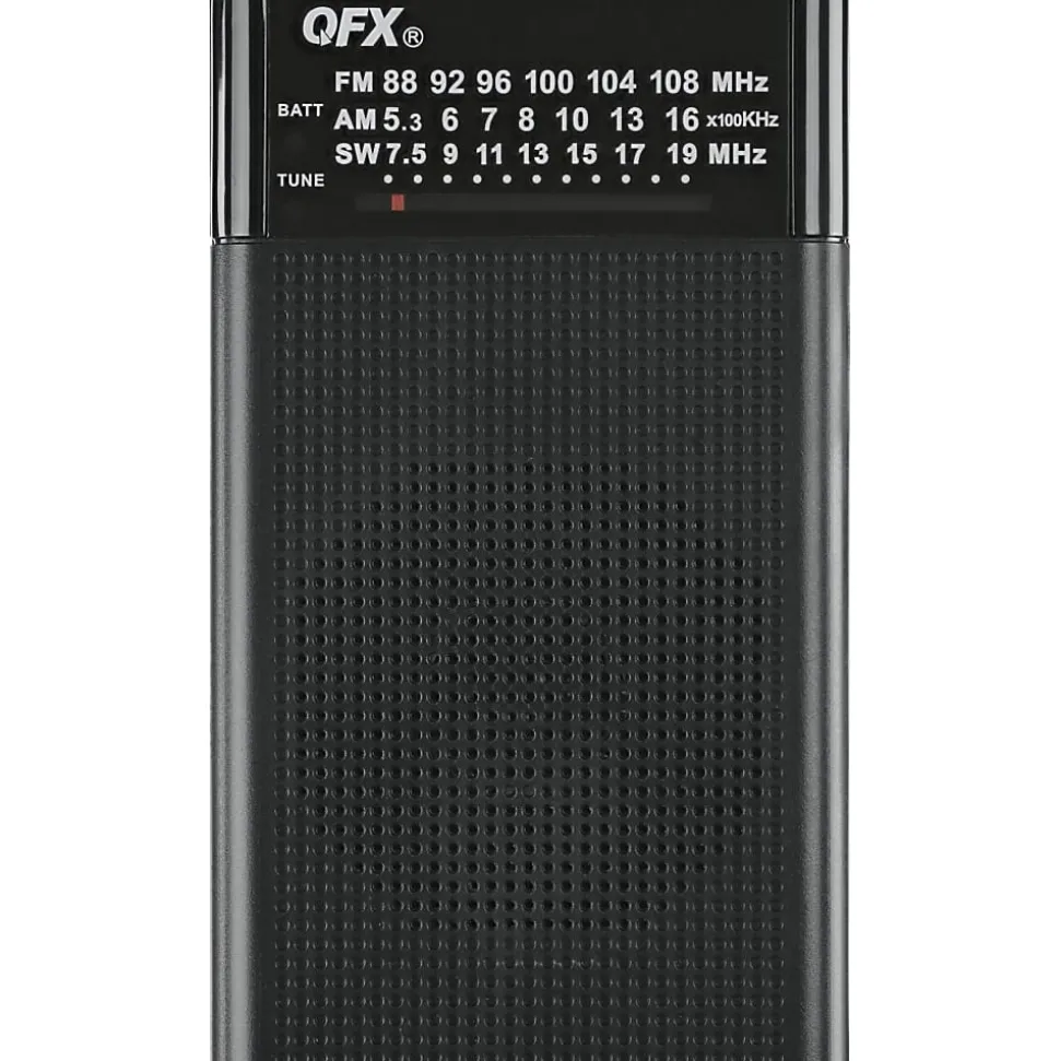 QFX Pocket R-35 Mono 3-Band Radio, 4-3/4"H x 2-3/4"W x 1-1/2"D, Black