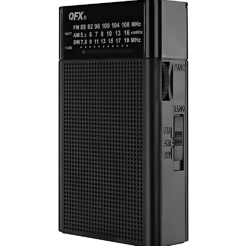 QFX Pocket R-35 Mono 3-Band Radio, 4-3/4"H x 2-3/4"W x 1-1/2"D, Black