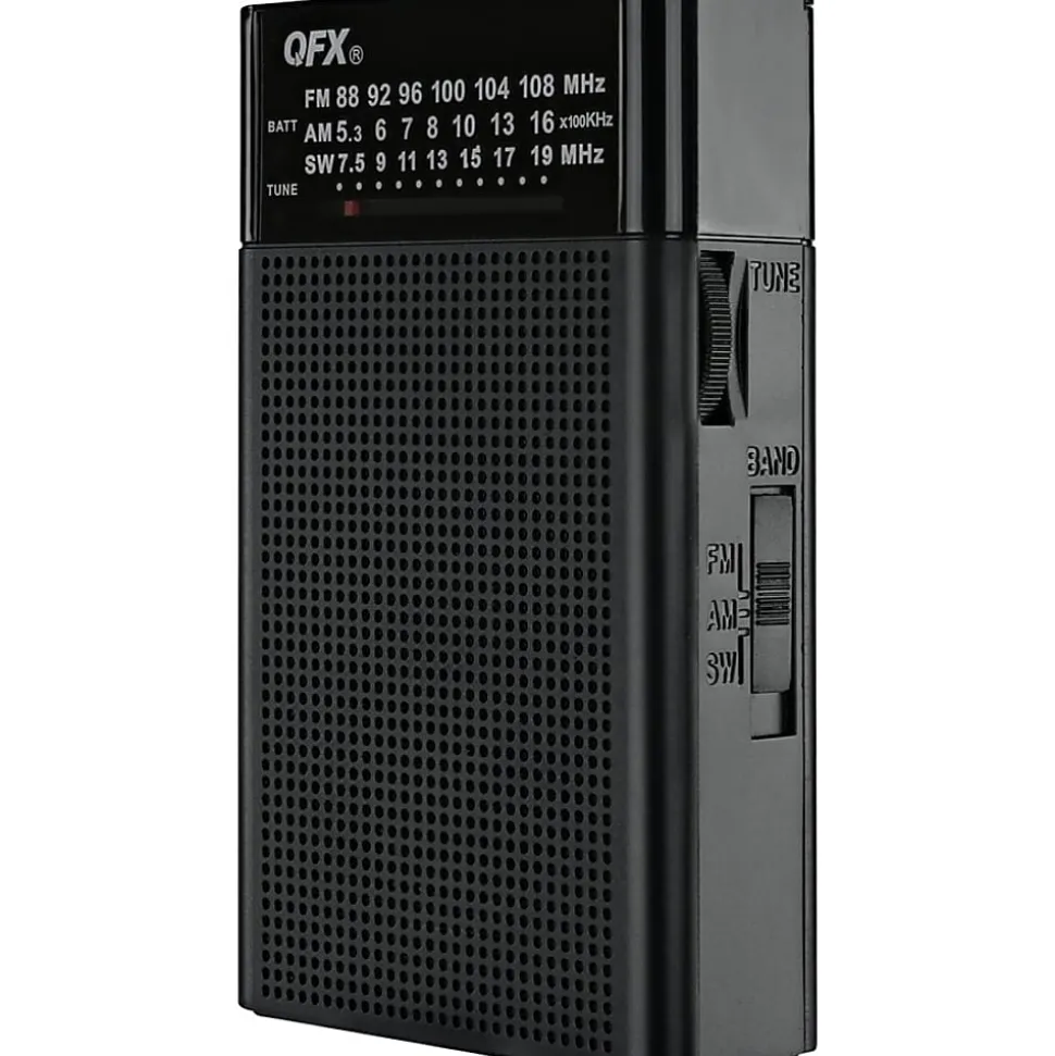 QFX Pocket R-35 Mono 3-Band Radio, 4-3/4"H x 2-3/4"W x 1-1/2"D, Black