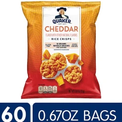 Quaker Cheddar Cheese Popped Rice Crisps, 0.67 Oz, Pack Of 60