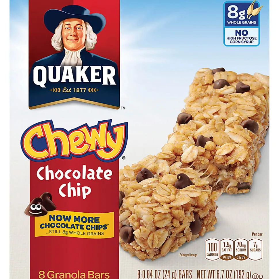 Quaker Chocolate Chip Chewy Granola Bars - Individually Wrapped - Chocolate Chip - 6.70 oz - 8 / Box