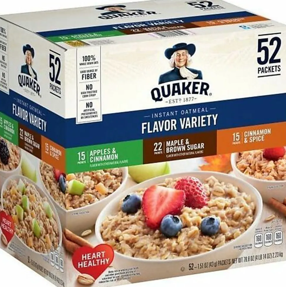 Quaker Oatmeal Flavor Variety Pack, Box of 52
