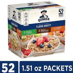 Quaker Oatmeal Flavor Variety Pack, Box of 52