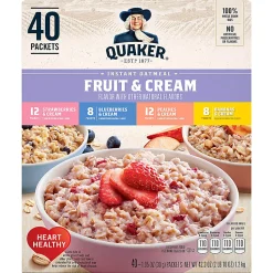 Quaker Oats Instant Oatmeal Fruit & Cream Variety Pack, 1.05-Oz Packets, Pack Of 40 Packets