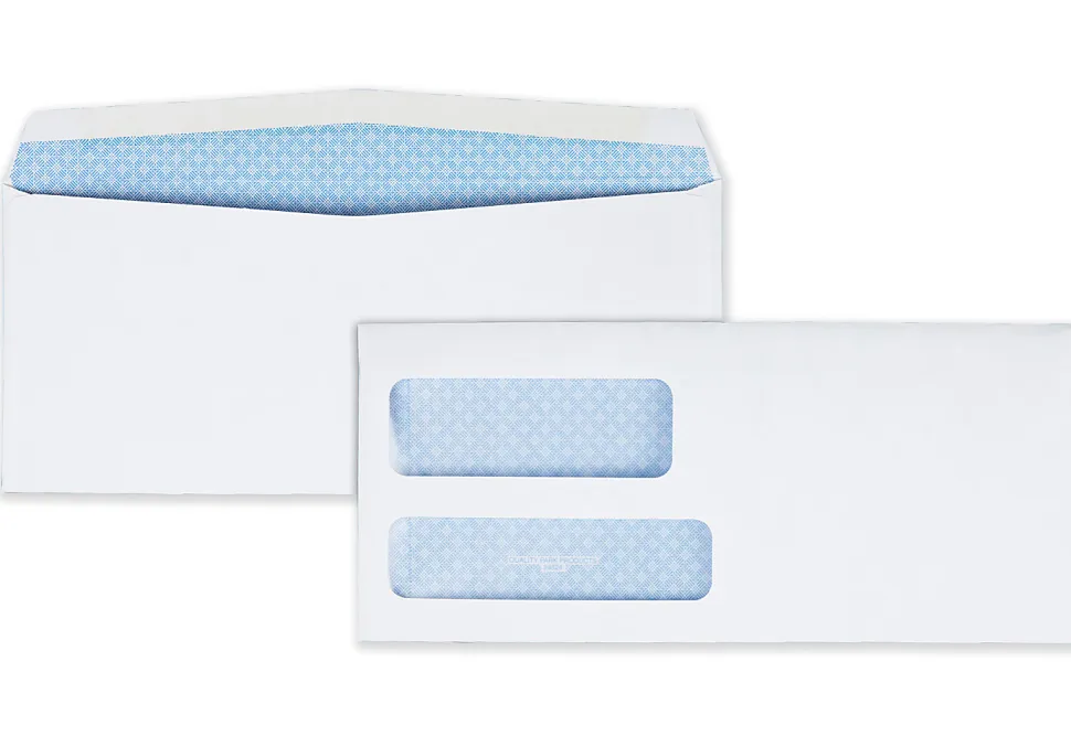 Quality Park® #9 Double-Window Envelopes, Left Windows (Top/Bottom), Gummed Seal, White, Box Of 500