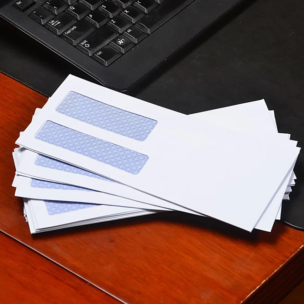 Quality Park® #9 Double-Window Envelopes, Left Windows (Top/Bottom), Gummed Seal, White, Box Of 500